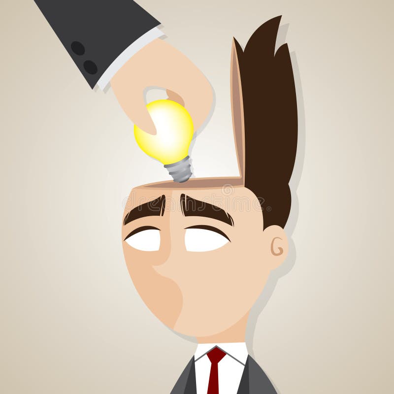 Uomo d'affari dei cartoni animati con idee rubate illustrazione vettoriale