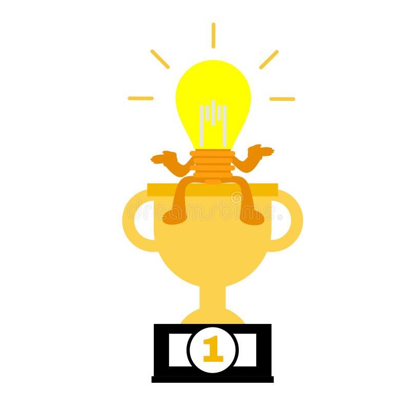 Idee vectorială cu o lampă cu ilustrații despre stilul caricatural de design cu trofeu câștigător royalty free illustration