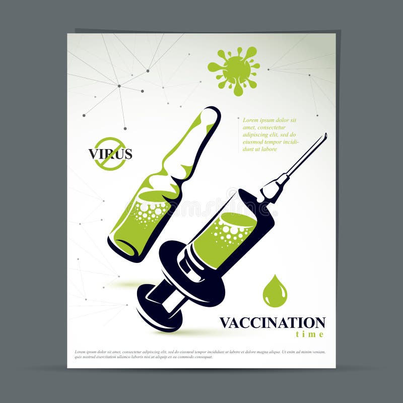 Ideia antivirosa da promoção da vacinação, página principal do folheto ilustração do vetor Ideia antivirosa da promoção da vacinação, página principal do folheto ilustração do vetor