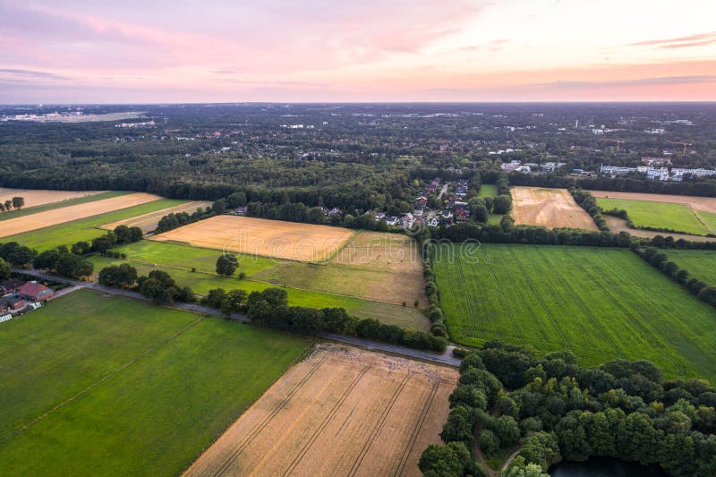 Ideia aérea do por do sol sobre o parque do verão foto de stock royalty free
