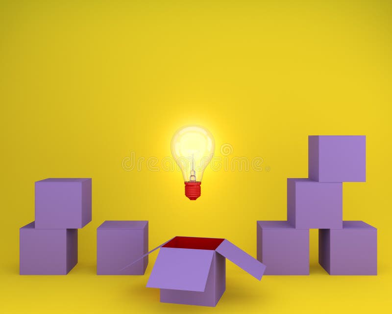 A ideia criativa de incandescência das ampolas pensa fora da caixa no yello ilustração stock A ideia criativa de incandescência das ampolas pensa fora da caixa no yello ilustração stock