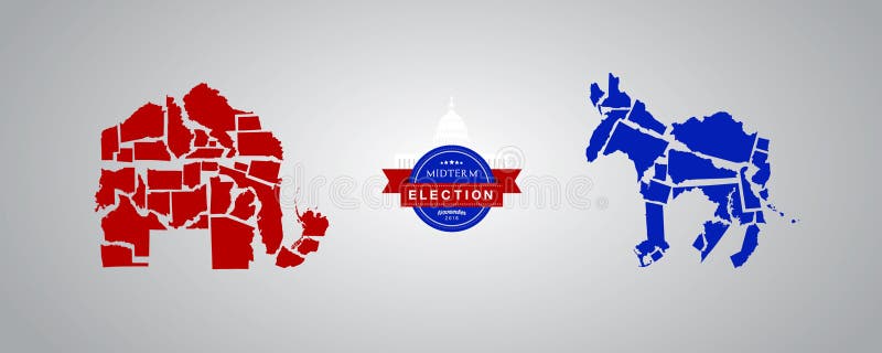 Ideia da ilustração para as eleições Midterm - estados republicanos contra estados de Democrata ilustração stock Ideia da ilustração para as eleições Midterm - estados republicanos contra estados de Democrata ilustração stock