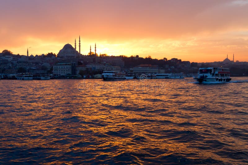 View of center of Istanbul by night. over the strait, Turkey. View of center of Istanbul by night. over the strait, Turkey