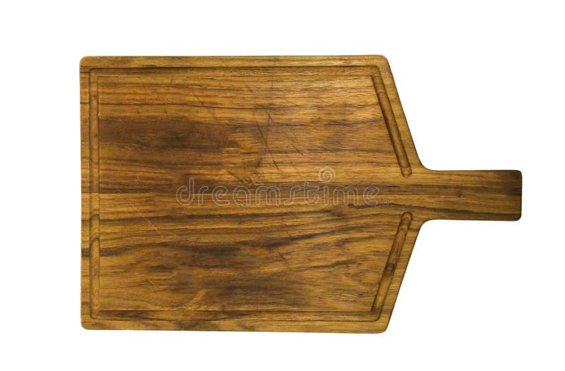 Ideia superior da placa de corte de madeira velha usada vazia de Brown com o espaço da cópia a zombar acima ou indicar o produto fotos de stock royalty free Ideia superior da placa de corte de madeira velha usada vazia de Brown com o espaço da cópia a zombar acima ou indicar o produto fotos de stock royalty free