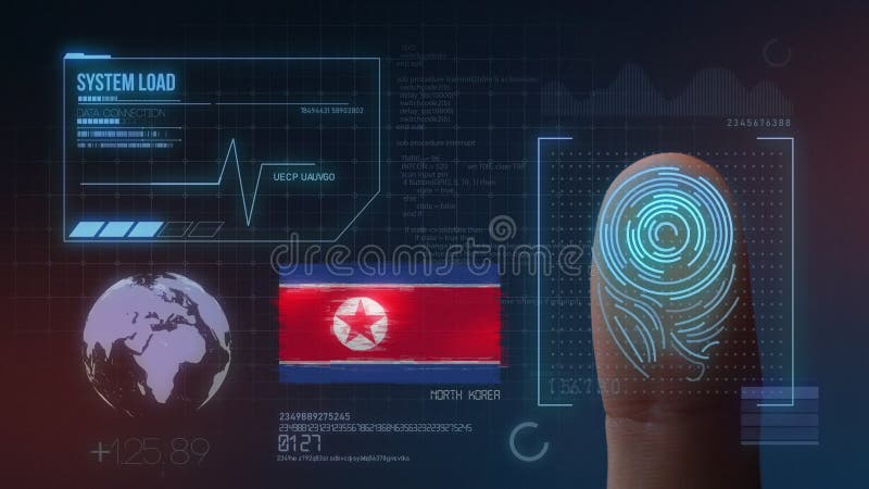 Identificatiesysteem van het vingerafdruk het Biometrische Aftasten De Nationaliteit van Noord-Korea royalty-vrije illustratie Identificatiesysteem van het vingerafdruk het Biometrische Aftasten De Nationaliteit van Noord-Korea royalty-vrije illustratie