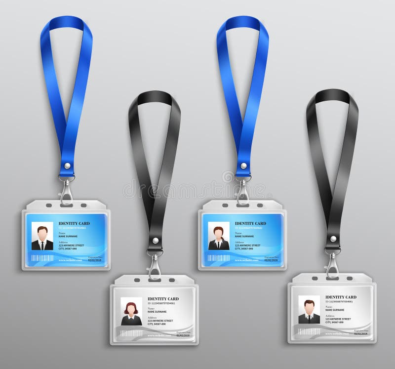 A identificação carda o grupo realístico dos crachás ilustração royalty free A identificação carda o grupo realístico dos crachás ilustração royalty free