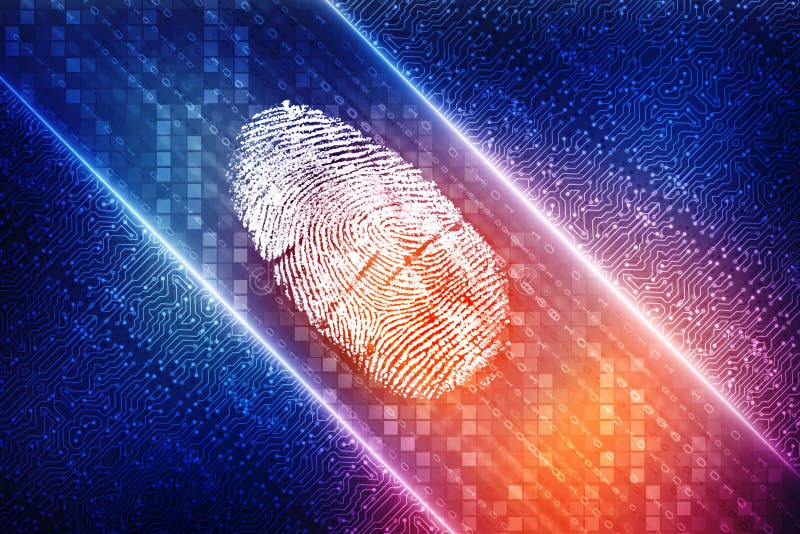 Identifiera med fingeravtryck scanningen på den digitala skärmen, säkerhetsbakgrund stock illustrationer Identifiera med fingeravtryck scanningen på den digitala skärmen, säkerhetsbakgrund stock illustrationer