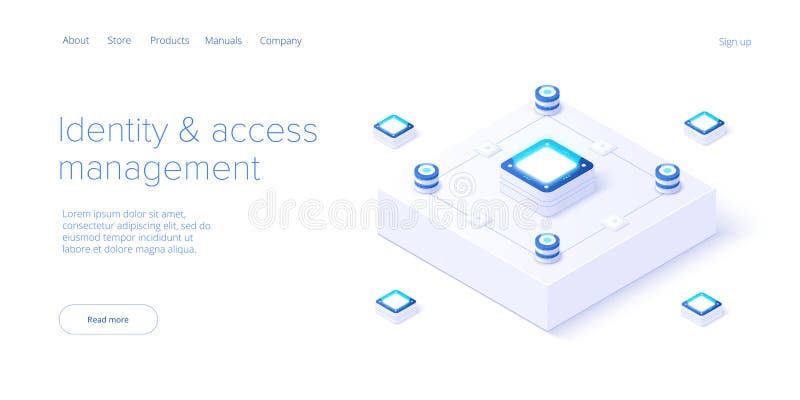 Identity and access management illustration in isometric vector design. Abstract datacenter or blockchain. Network mainframe stock illustration