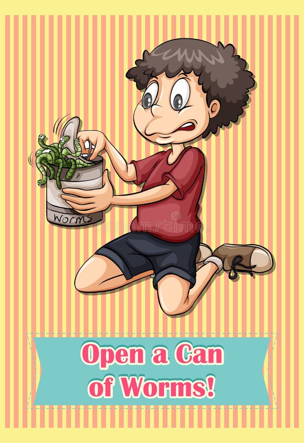 Can of Worms Saying Cartoon Stock Vector Illustration of humor
