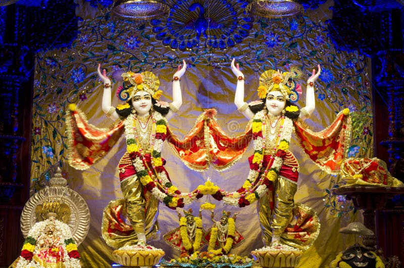 Idols of Lord Krishna and Radha in ISKCON Temple Chennai royalty free stock image