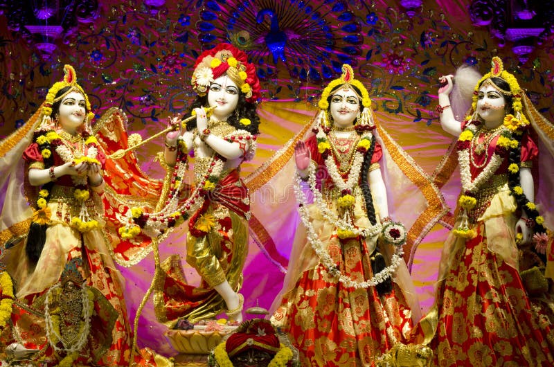 Idols of Lord Krishna and Radha in ISKCON Temple Chennai stock images