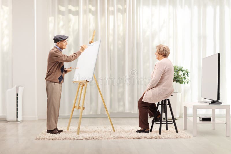 homem idoso pintando quadro em estilo de linha de atividade em casa 2576050  Vetor no Vecteezy