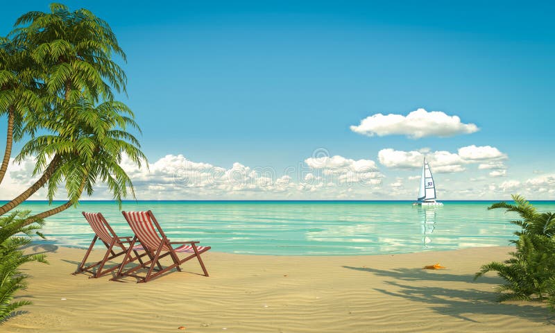 Idyllic Caribean Beach View Stock Illustration - Illustration of postal ...