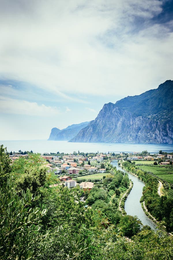 Idyllic landscape Italy, Lago di Garda: Mountains, a small village and a lake