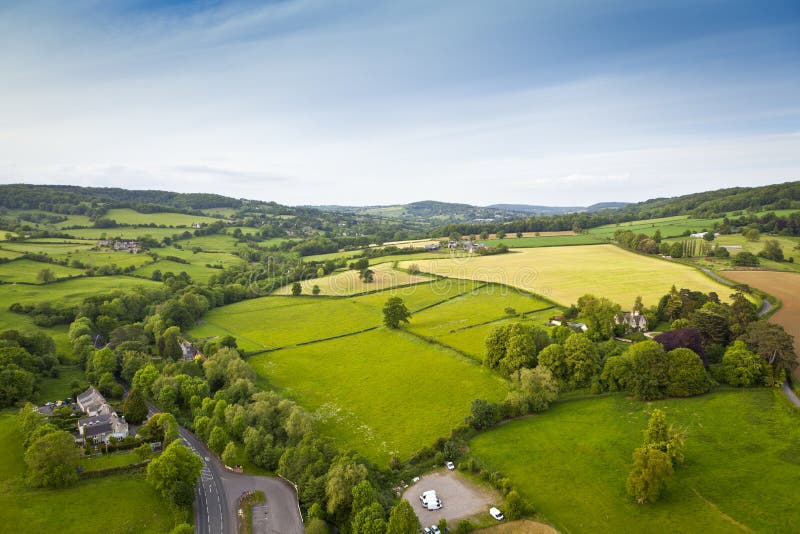 Idyllic rural, aerial view, Cotswolds UK