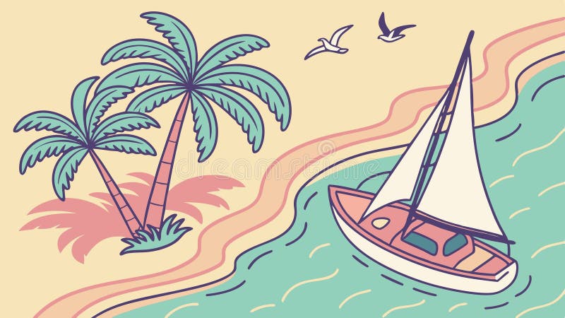 Idyllische Tropeninsel mit Palmen und Sailboat Vektordesign Generative AI lizenzfreie abbildung