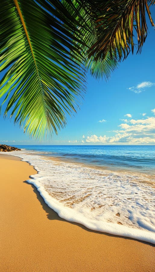 Idyllische Tropical Beach Panorama Weißer Sand Türkis Wasser und Palm für Sommerferien stock abbildung