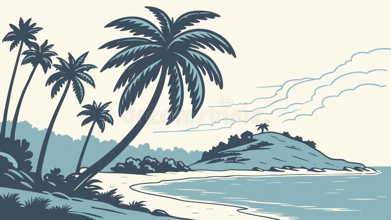 Idyllische Tropical Beach Szene mit Palmen Bäumen und Ozean Vektor Design Generative AI lizenzfreie abbildung