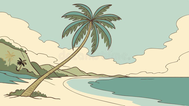 Idyllische Tropical Beach Vector Palm Tree Ocean Paradise Scene Vektordesign Generative AI stock abbildung