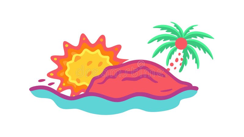 Idyllische tropische Insel mit Sonne und Palmen flache Vektor Vektordesign Generative AI stock abbildung