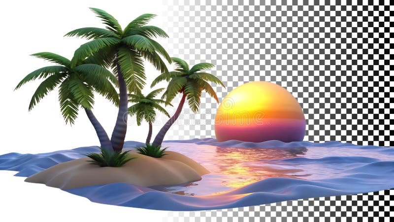 Idyllische tropische Insel Szene mit Palmen und Sonnenuntergang PNG transparente Bild Generative AI lizenzfreie abbildung
