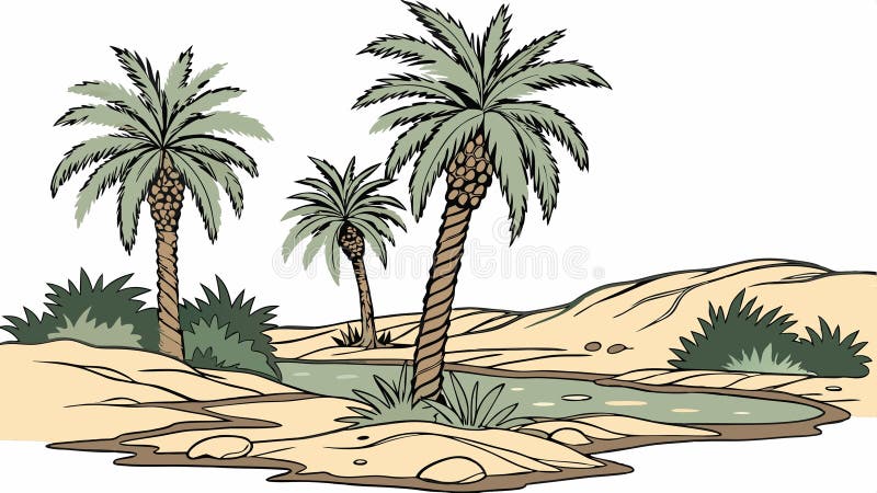 Idyllischer tropischer Strand mit Palmen Trees Vector Illustration Vektordesign Generative AI stock abbildung