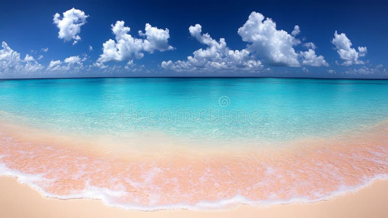 Idyllischer tropischer Strand mit rosa Sand und türkisfarbenem Wasser Paradies Inseldestination stock abbildung