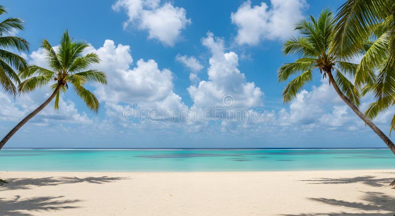 Idyllischer tropischer Strand mit ruhigem Meer und blauem Himmel lizenzfreie abbildung