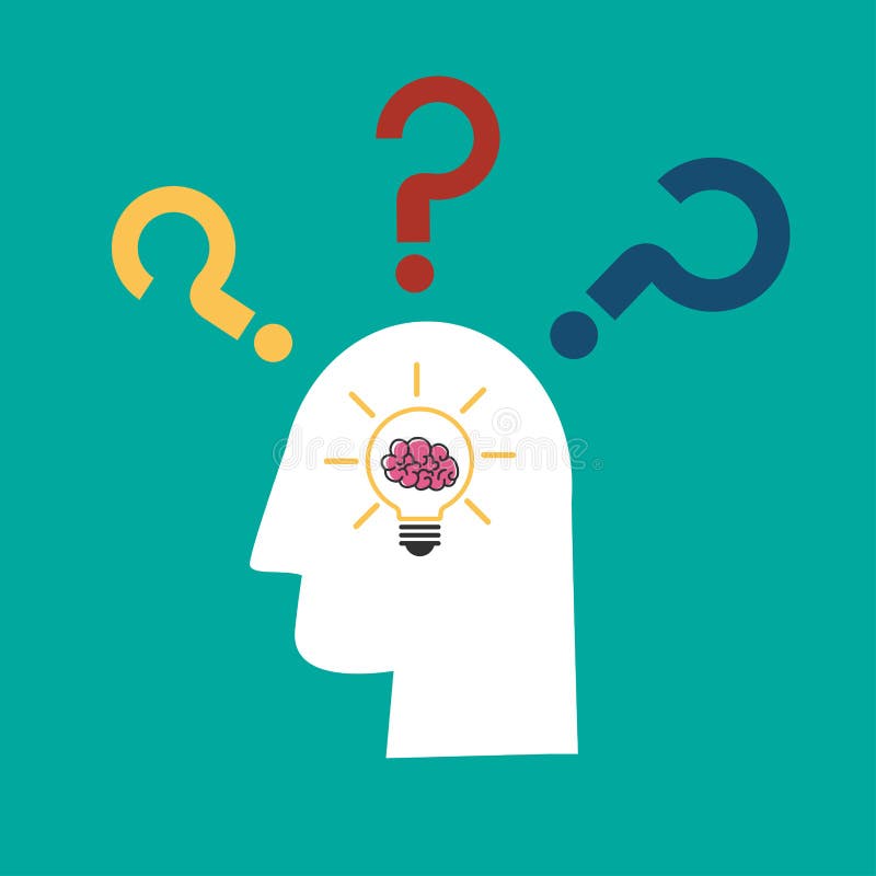 Idée d'ampoule avec le cerveau dans l'icône de tête humaine et de point d'interrogation illustration libre de droits Idée d'ampoule avec le cerveau dans l'icône de tête humaine et de point d'interrogation illustration libre de droits