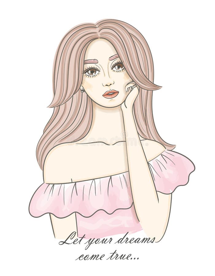 Idée de concept de fille rêvante Beau jeune femme avec le long cheveu ondul? Croquis tiré par la main avec la peinture d'aquarell illustration stock Idée de concept de fille rêvante Beau jeune femme avec le long cheveu ondul? Croquis tiré par la main avec la peinture d'aquarell illustration stock