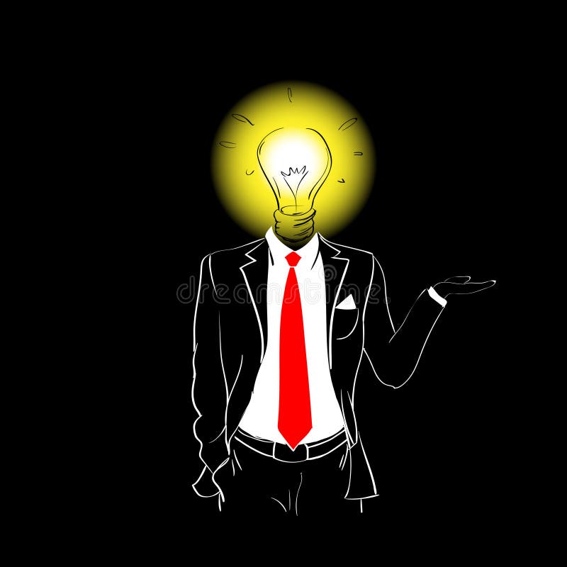 Idée de lien de costume de silhouette d'homme nouvelle de tête rouge d'ampoule illustration stock Idée de lien de costume de silhouette d'homme nouvelle de tête rouge d'ampoule illustration stock