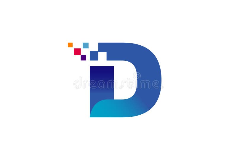 Idérik för bokstavsteknologi för blått D Digital logo stock illustrationer