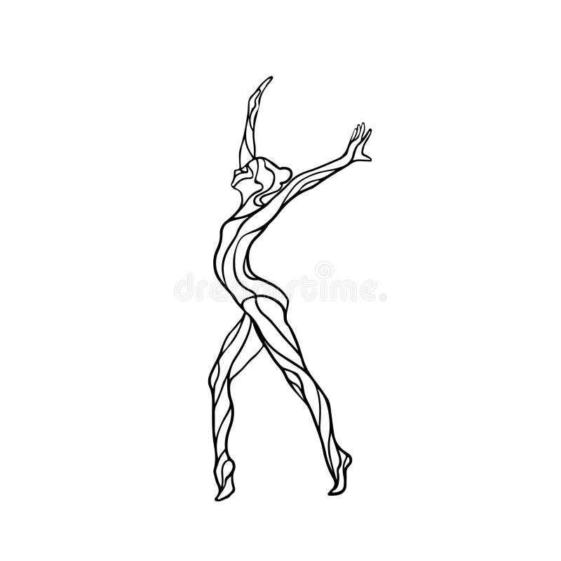 Idérik kontur av den gymnastiska flickan Kvinna för konstgymnastikdans, vektorillustration