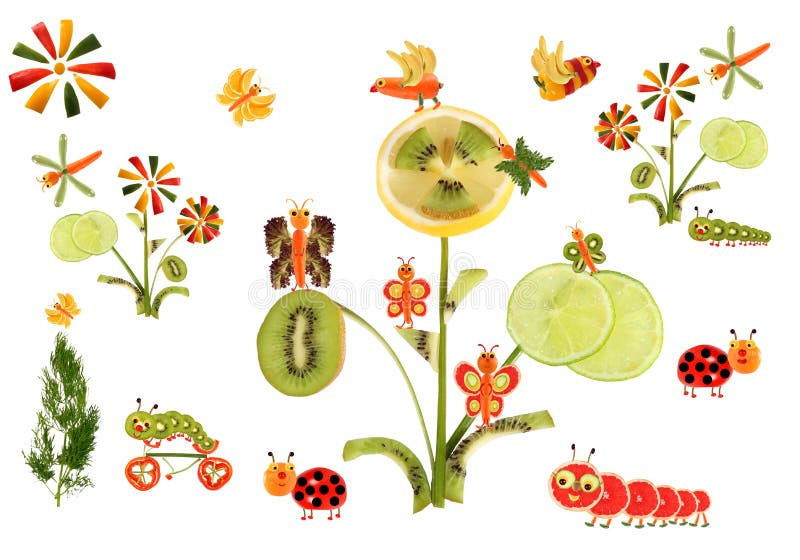 Idérikt matbegrepp Sagolikt land som göras av frukter och veg royaltyfri illustrationer Idérikt matbegrepp Sagolikt land som göras av frukter och veg royaltyfri illustrationer