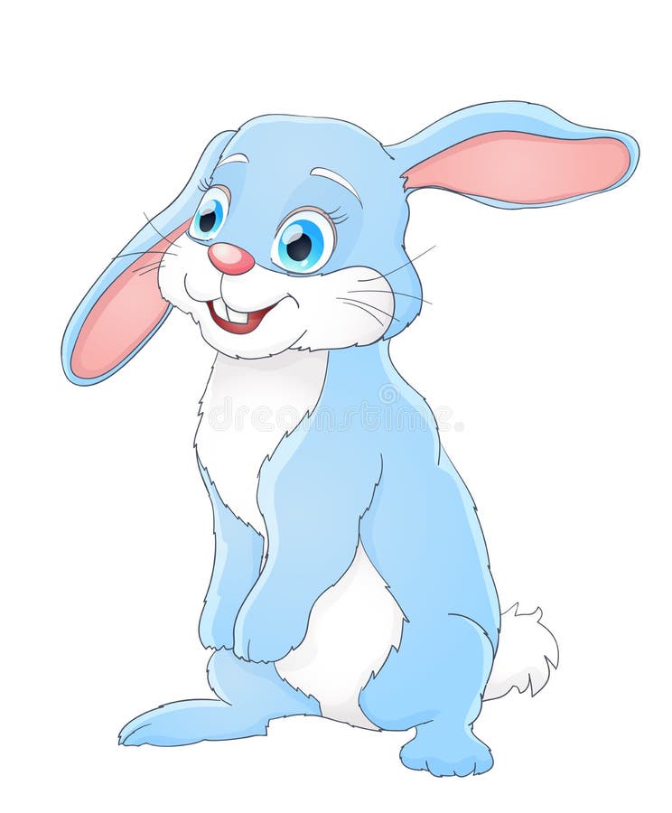 Iepurașul drăguț din desene animate care stă și zâmbește pe alb stock illustration