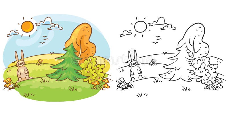 Iepuri în sălbăticie, într-o zi însorită, atât colorați, cât și negri și albi royalty free illustration