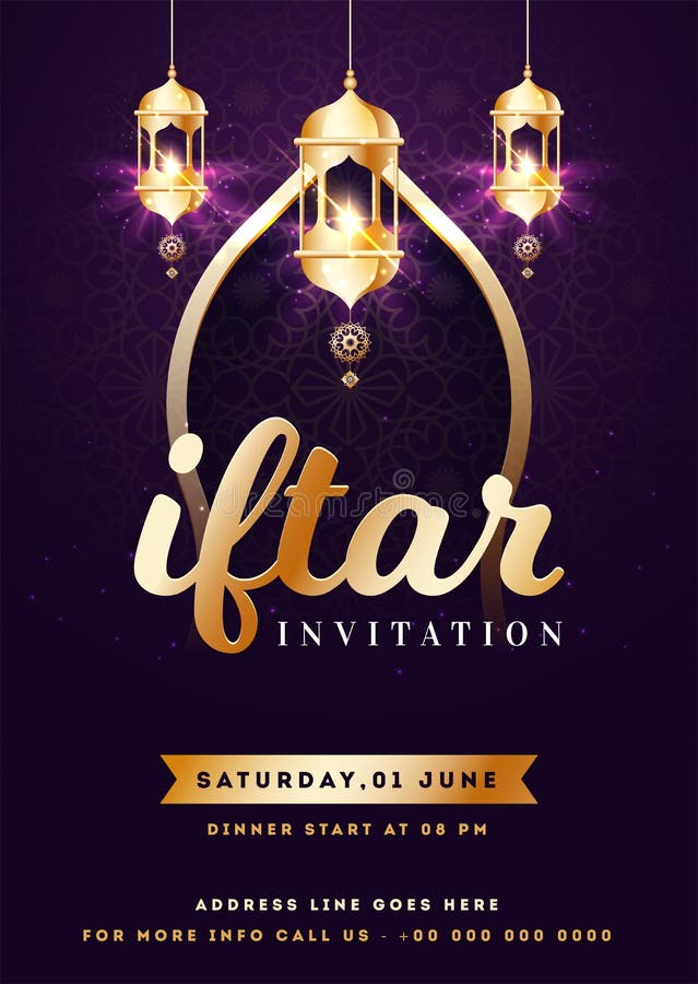 Iftar Invitation Card Design with Traditional Islamic Men Offering for