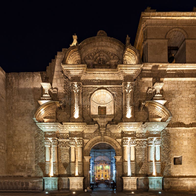 Jesuit Church of the Company of Jesus (Iglesia de la Compania) in Arequipa, Peru. Jesuit Church of the Company of Jesus (Iglesia de la Compania) in Arequipa, Peru