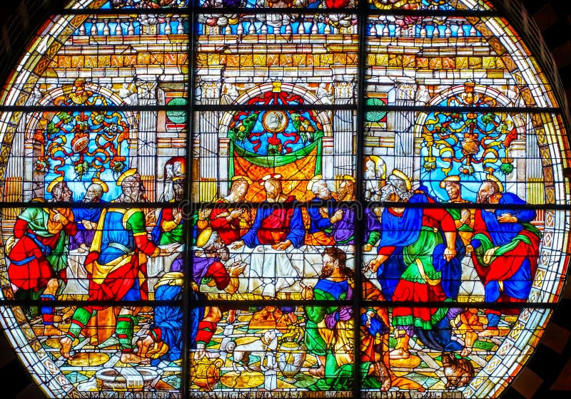 Iglesia Siena Italy de la catedral del vitral de la ventana de Jesus Christ Last Supper Rose fotografía de archivo Iglesia Siena Italy de la catedral del vitral de la ventana de Jesus Christ Last Supper Rose fotografía de archivo