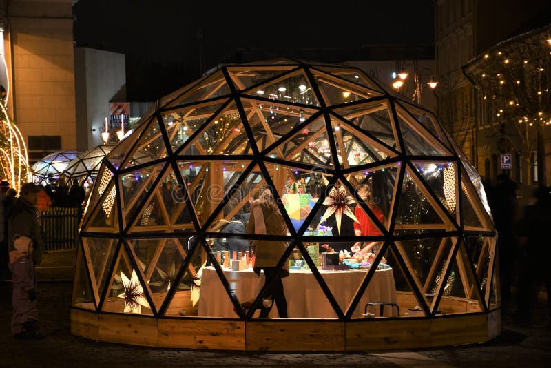 Igloo, Globe Stall for Christmas Market Stock Photo Image of food