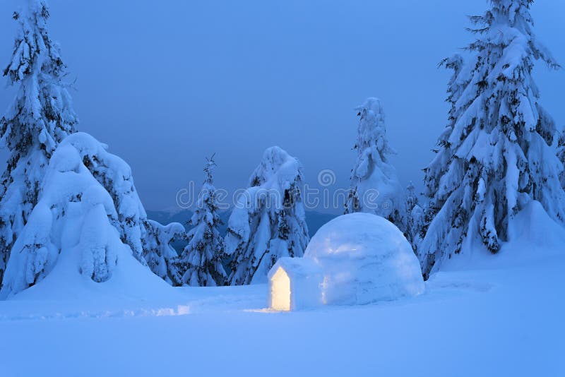 Iglu da neve na floresta da montanha do inverno fotos de stock royalty free Iglu da neve na floresta da montanha do inverno fotos de stock royalty free
