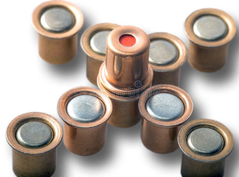 Igniter Capsules Of 12 Gauge Cartridges Isolated On White Background