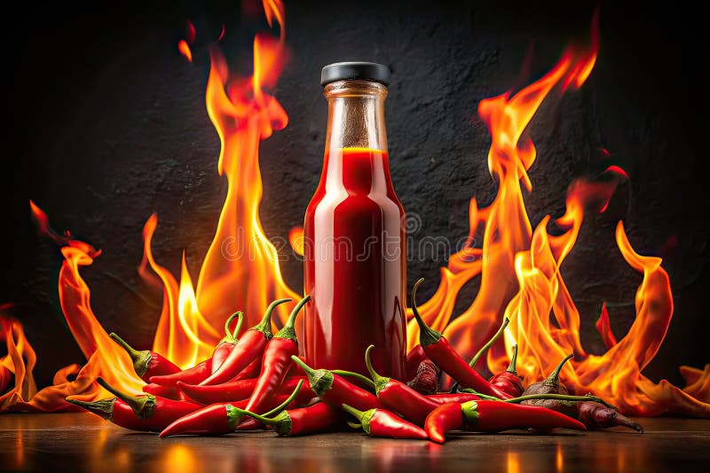 Ignorar tus sabores una fusión feroz de pimientos rojos de salsa de chile y imágenes intensas stock de ilustración