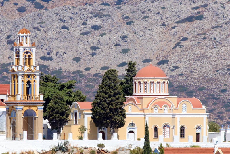 Igreja do aviso na ilha de Symi imagens de stock Igreja do aviso na ilha de Symi imagens de stock
