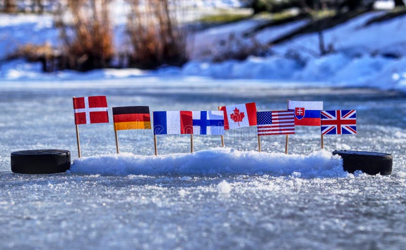 2019 IIHF World Championship in Slovakia. This flags represented states who will playing in Group A on championship in ice hockey