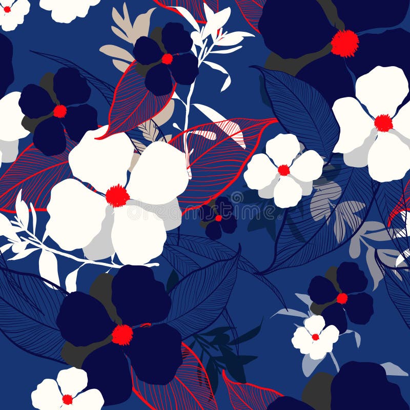 Iin floral de florescência grande do teste padrão do verão bonito o jardim Tro ilustração stock Iin floral de florescência grande do teste padrão do verão bonito o jardim Tro ilustração stock
