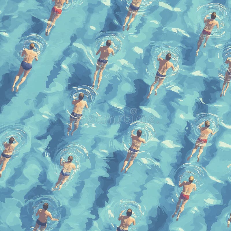 Isometric view illustration pattern of swimmers in the pool. High angle isometric view illustration pattern of swimmers in a row, swimming in the pool
