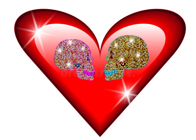 Ik houd van u, Glanzend schitterend schedelspaar in liefde Concept liefde, de Dag van Valentine ` s, Dag van de doden stock illustratie Ik houd van u, Glanzend schitterend schedelspaar in liefde Concept liefde, de Dag van Valentine ` s, Dag van de doden stock illustratie