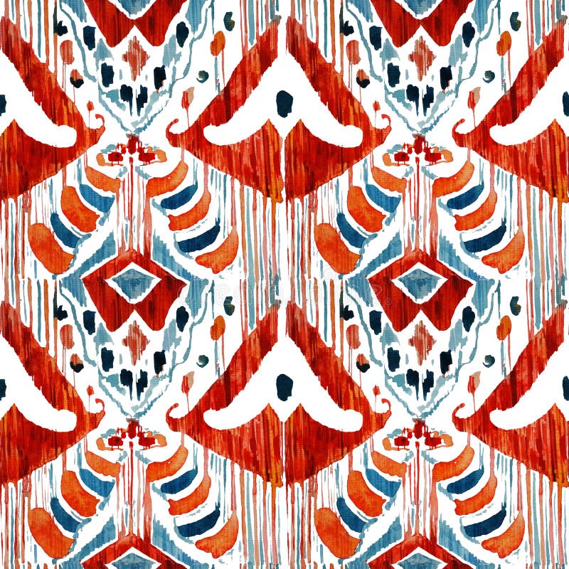 Ikat naadloos Boheems etnisch patroon in watercolourstijl vector illustratie Ikat naadloos Boheems etnisch patroon in watercolourstijl vector illustratie