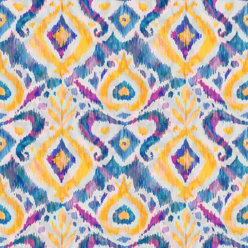 Ikat traditional folk textile pattern. Tribal ethnic hand drawn texture. Seamless background in Aztec, Indian